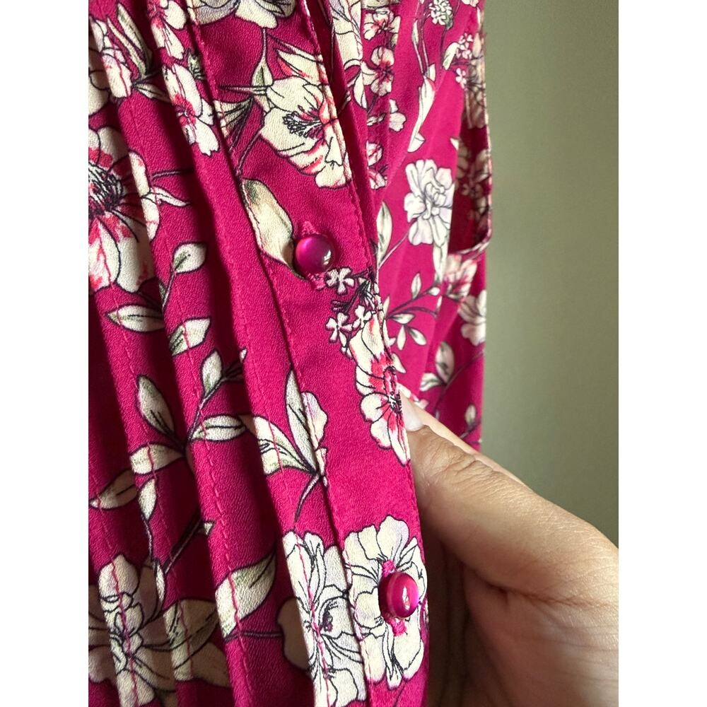 Nanette Lepore Magenta Floral Dress Sleeveless Pleated Button Front Midi Size 2 - Picture 4 of 8